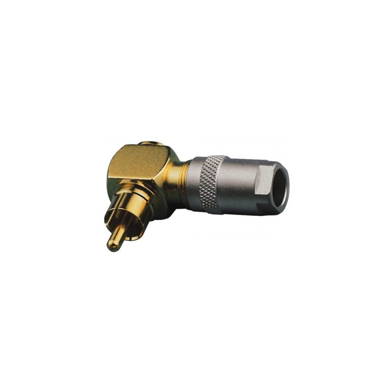 Fiche RCA coudée laiton plaqué or - diam 7 à 8.2 mm - T-714G